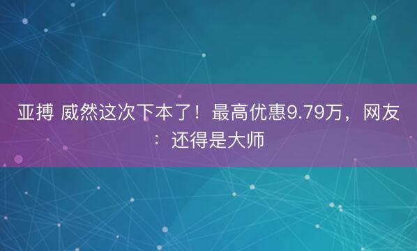 亚搏 威然这次下本了!最高优惠9.79万,网友:还得是大师
