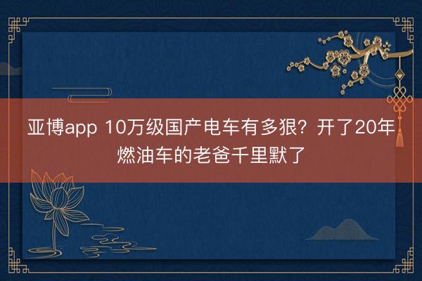亚博app 10万级国产电车有多狠？开了20年燃油车的老爸千里默了