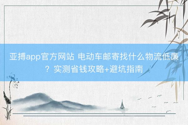 亚搏app官方网站 电动车邮寄找什么物流低廉？实测省钱攻略+避坑指南