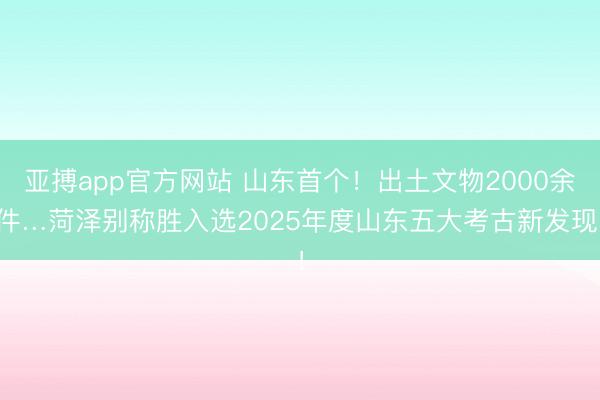 亚搏app官方网站 山东首个！出土文物2000余件…菏泽别称胜入选2025年度山东五大考古新发现！