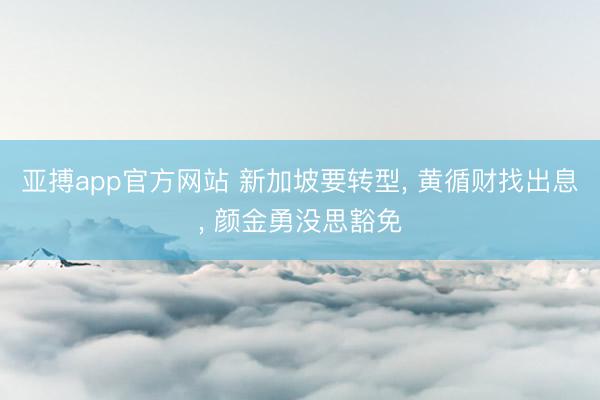 亚搏app官方网站 新加坡要转型, 黄循财找出息, 颜金勇没思豁免
